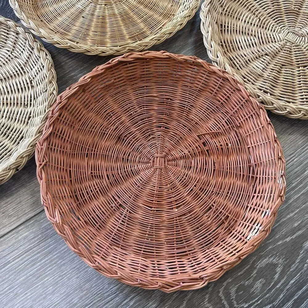 Vintage Wicker Plate Holders Set of 4 Boho Rattan Round Basket Wall Decor 10”